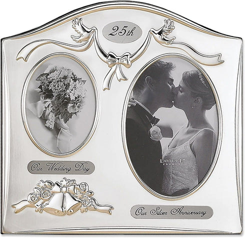 Satin Silver and Brass Plated 2 Opening Picture Frame, 25th Anniversary Design